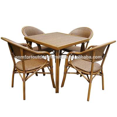 Outdoor Indoor Garden Hotel Use Plastic Rattan Dining Furniture Dining Set