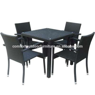 Rattan Garden Dinner Set in Black color 4 Seats Dining Furniture