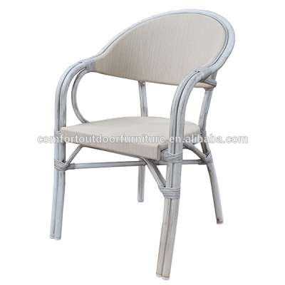 Natural Wood Look Aluminum Polyester Mesh Cafe Chair